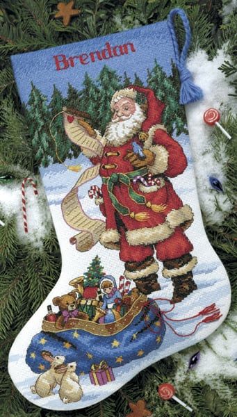 Checking His List Stocking Counted Cross Stitch Kit-16&apos;&apos; Long 14 Count