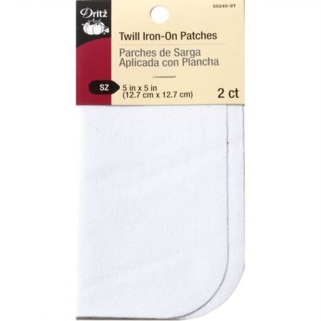 Iron-On Twill Patches 5&apos;&apos;X5&apos;&apos; 2/Pkg-White