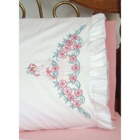 Fairway 82547 Stamped Lace Edge Pillowcase 30&apos;&apos;X20&apos;&apos; 2/Pkg-Flower Lady