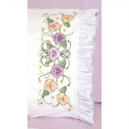 Fairway 82674 Stamped Lace Edge Pillowcase 30&apos;&apos;X20&apos;&apos; 2/Pkg-Pansy