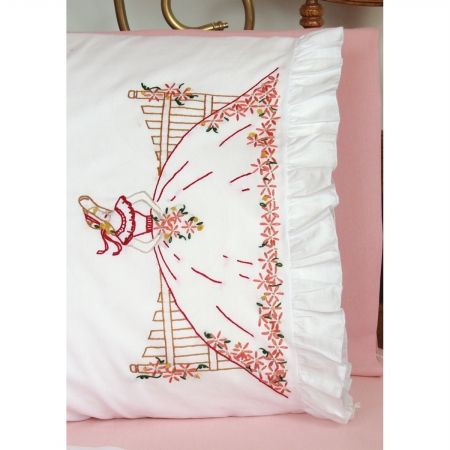 Fairway 82567 Stamped Lace Edge Pillowcase 30&apos;&apos;X20&apos;&apos; 2/Pkg-Fence Lady