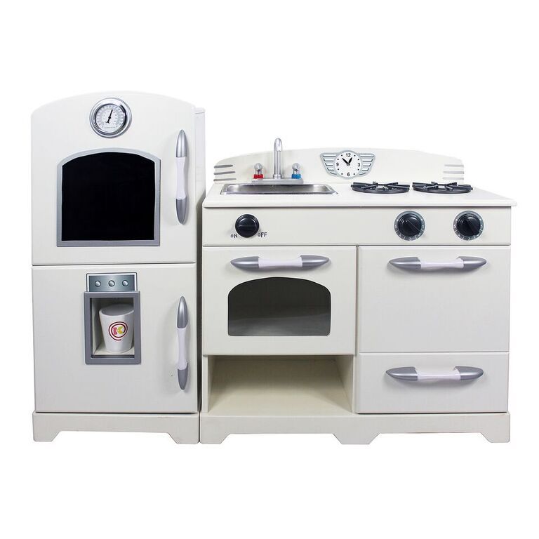 Teamson Design TD-11413W Wooden Cottage 2 Piece Kitchen Pretend Role Play Cooker Chef Toy&#44; Lily White