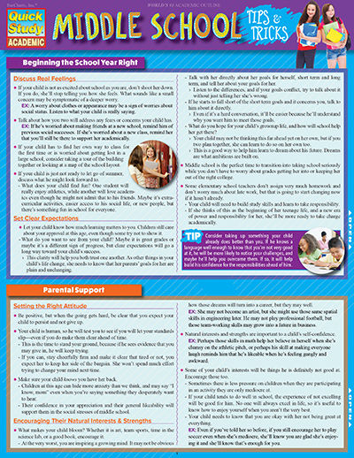 BarCharts 9781423228660 Middle School Tips & Tricks Quickstudy Easel