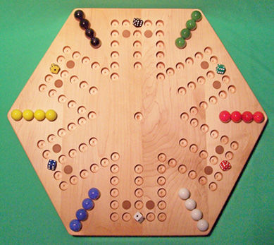 Charlies Woodshop W-1937.1 20 in. Hexagon Aggravation Wooden Marble Game Board with 12 Birch Inlaid Spots&#44; Hard Maple -Oiled - 6-Player - 6-Hole