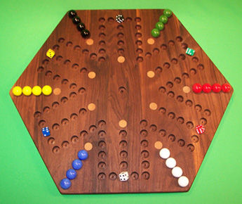 Charlies Woodshop W-1938.2 20 in. Hexagon Aggravation Wooden Marble Game Board with 12 Birch Inlaid Spots&#44; Black Walnut - Oiled - 6 Player - 6 Hole