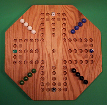 Charlies Woodshop W-1939.1 20 in. Octagon Aggravation Wooden Marble Game Board with 8 Birch Inlaid Spots&#44; Red Oak - Oiled - 4 Player - 6 Hole