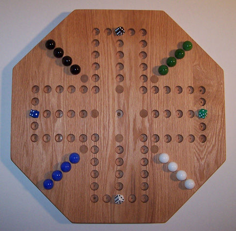 Charlies Woodshop W-1939.2 20 in. Octagon Aggravation Wooden Marble Game Board with 8 Birch Inlaid Spots&#44; Red Oak - Oiled - 4 Player - 6 Hole