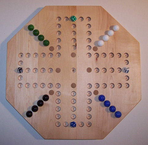 Charlies Woodshop W-1940.2 20 in. Octagon Aggravation Wooden Marble Game Board with 8 Birch Inlaid Spots&#44; Hard Maple - Oiled - 4 Player - 6 Hole