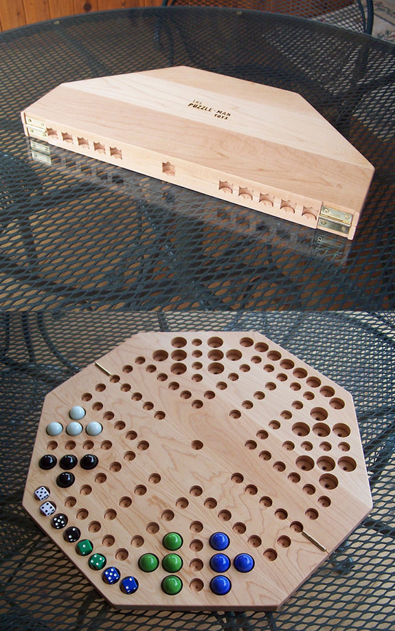 Charlies Woodshop W-1940.6 FOLD 20 in. Octagon Aggravation Wooden Marble Game Board Fold up Version&#44; Hard Maple - Oiled - 4 Player - 6 Hole