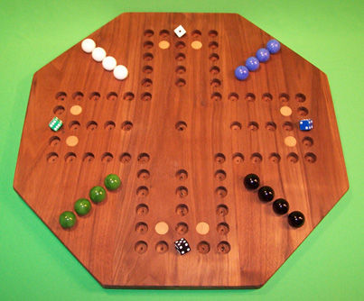 Charlies Woodshop W-1941.1 20 in. Octagon Aggravation Wooden Marble Game Board with 8 Birch Inlaid Spots&#44; Black Walnut - Oiled - 4 Player - 6 Hole