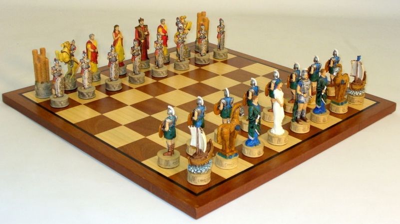 WorldWise Imports R72048-DR Troy & Sparta Resin Chess Set with Dark Rosewood & Maple Board