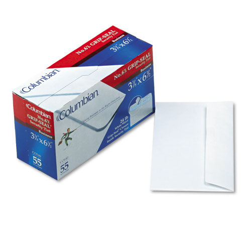 Grip-Seal Security Tint Business Envelope, #6 3/4, 3 5/8 x 6 1/2, White, 55/Box
