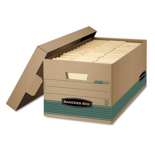 STOR/FILE Extra Strength Storage Box, Letter, Lift-Off Lid, Kft/Green, 12/Carton