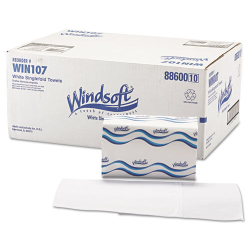 Singlefold Paper Towels, 1-Ply, 9 9/20 x 9, White, 250/Pack, 16 Packs/Carton