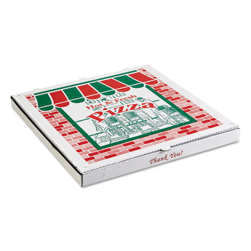 Corrugated StoreFront Pizza Boxes, Kraft, 20 x 20, White/Red/Green, 25/Carton