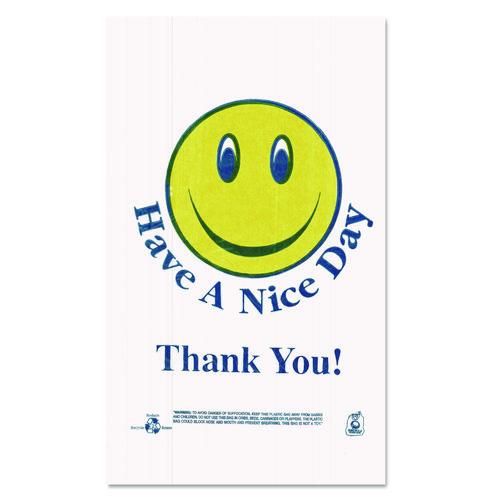 Smiley Face Shopping Bags, 12.5 Microns, White, 900/Carton