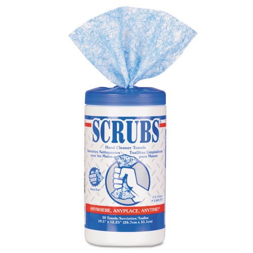 Hand Cleaner Towels, 10 x 12, Blue/White, 30/Canister