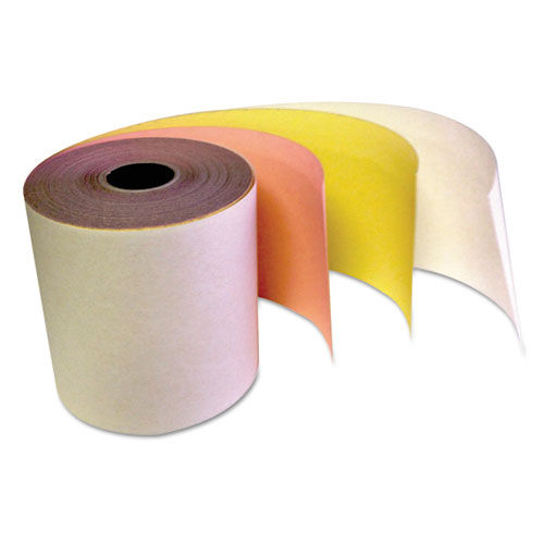 Carbonless Receipt Rolls, 3-Ply, 3" x 67 ft, White/Canary/Pink, 60/Carton