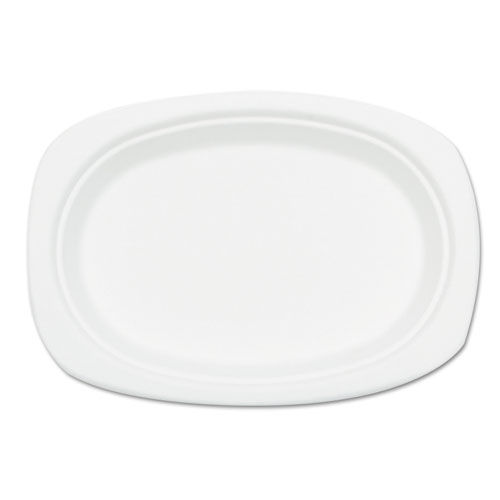 Compostable Sugarcane Bagasse Oval Plate, 9 x 6.5, White, 50/Pack