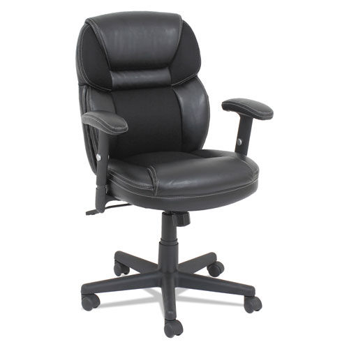 Mesh/Faux Leather Mid-Back Chair, Height-Adjustable T-Bar Arms, Black