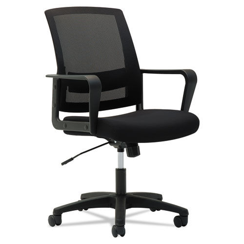 Mesh Mid-Back Chair, Fixed Loop Arms, Black