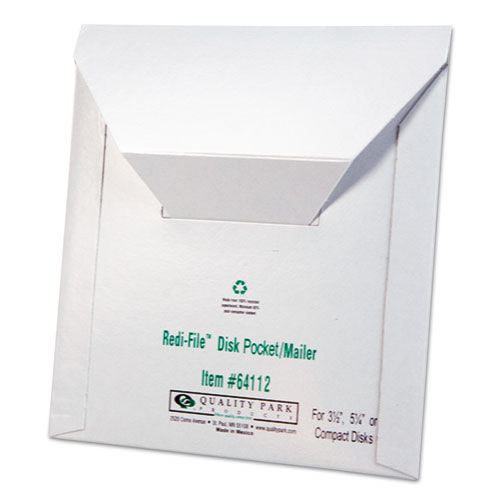Redi File Disk Pocket Mailer, 6 x 5 7/8, Recycled, White, 10/Pack