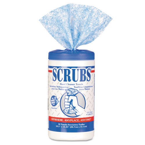 Hand Cleaner Towels, 10 x 12, Blue/White, 30/Canister