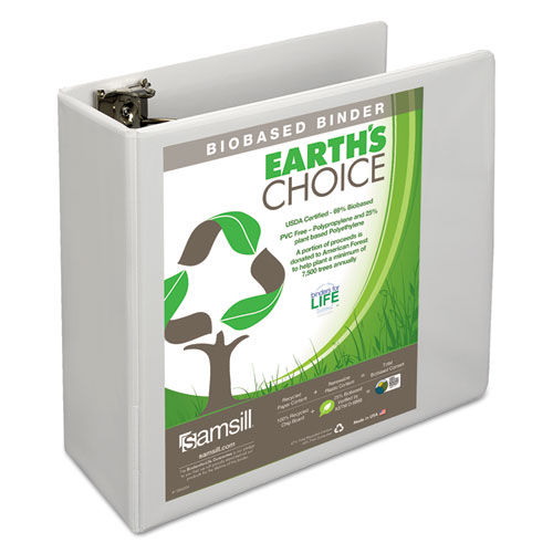 Earth's Choice Biobased Round Ring View Binder, 4" Capacity, White