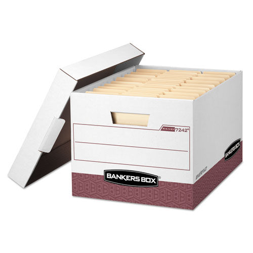 R-KIVE Max Storage Box, Letter/Legal, Locking Lid, White/Red 12/Carton