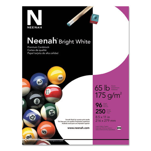 Card Stock, 65lb, 96 Bright, 8 1/2 x 11, White, 250 Sheets