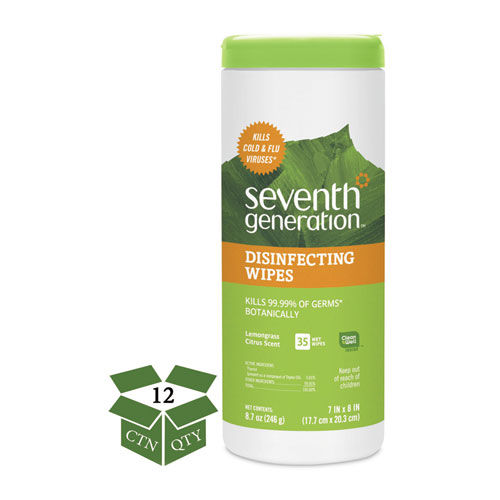 Botanical Disinfecting Wipes, 8 x 7, White, 35 Count, 12/Carton