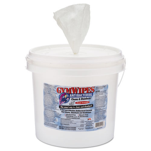 Antibacterial Gym Wipes, 6 x 8, 700 Wipes/Bucket, 2 Buckets/Carton