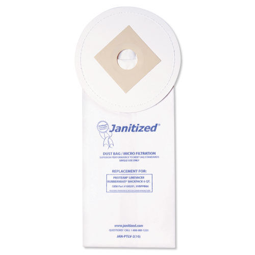 Vacuum Filter Bags Designed to Fit ProTeam LineVacer/Rubbermaid 9VBP06, 100/CT
