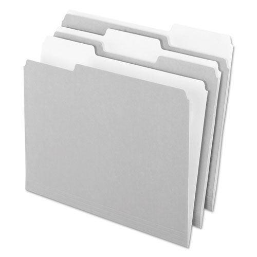 Interior File Folders, 1/3 Cut Top Tab, Letter, Gray, 100/Box