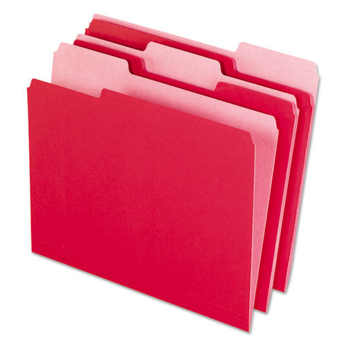 Interior File Folders, 1/3 Cut Top Tab, Letter, Red, 100/Box