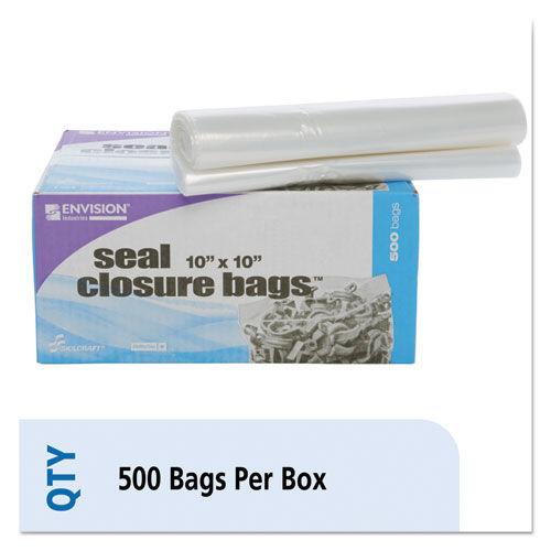 Zip-Seal Closure Bags, Clear, 10 x 10, 500/Carton