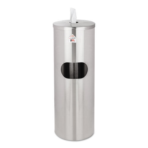 Standing Stainless Wipes Dispener, Cylindrical, 5gal, Stainless Steel