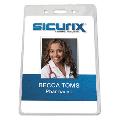 Sicurix Badge Holder, Vertical, 2 3/4 x 4 1/8, Clear, 12/Pack