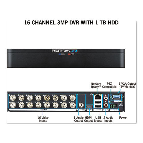 16 Channel Extreme HD 3MP DVR with 1 TB Hard Drive, 1080p Resolution