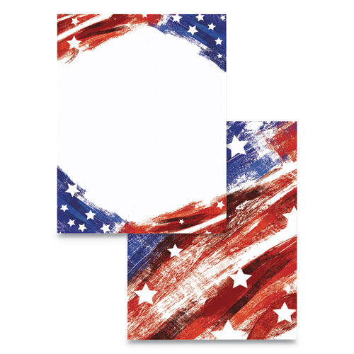 Pre-Printed Paper, 28 lb, 8 1/2 x 11, Red/White/Blue, 100 Sheets/RM