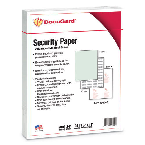 Advanced Medical Security Paper, Green, 7 Features, 8 1/2 x 11, 500/Ream
