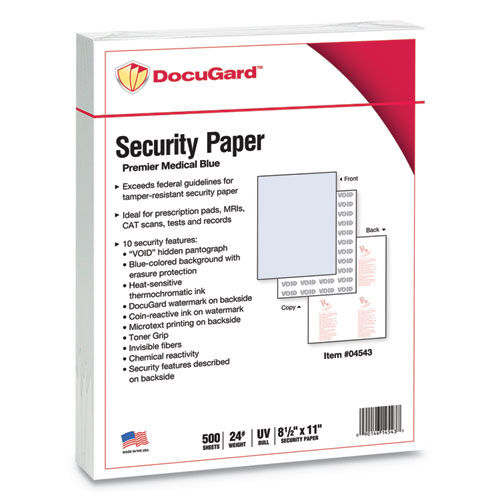 Premier Medical Security Paper, Blue, 10 Features, 8 1/2 x 11, 500/Ream