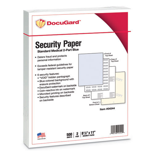 Standard Medical Security Paper, Blue/Canary, 6 Features, 8 1/2 x 11, 250 Sets