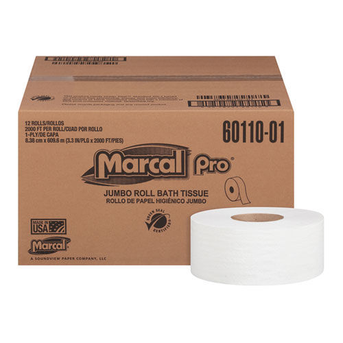 Bathroom Tissue, 1-Ply, White, 3.3" x 2000 ft, 12/Carton
