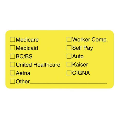 Tabbies Medical Office Insurance Check Labels - 1 3/4" Width x 3 1/4" Length - Yellow - 250 / Roll