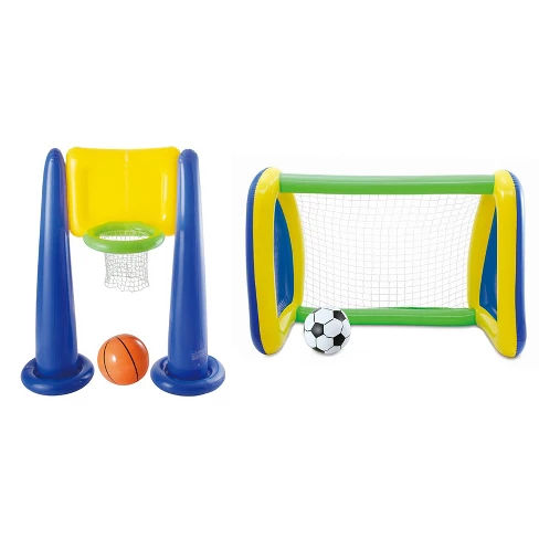 Big Play Jumbo Inflatable Pool Basketball Hoop With Ball, Soccer Goal And Ball