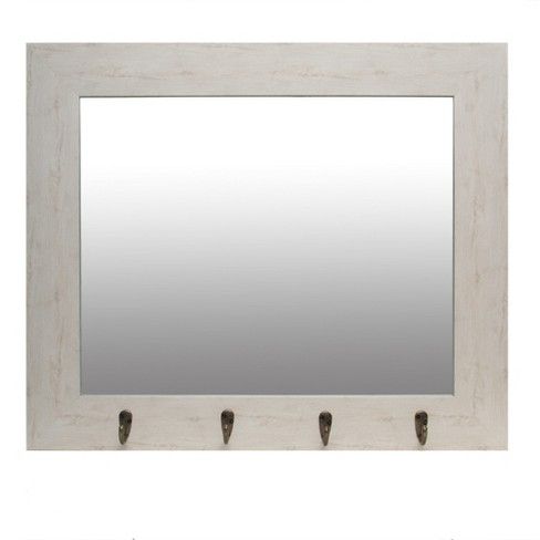 22"x26" White Washed Foyer with Hooks Decorative Wall Mirror Tan - Patton Wall Decor