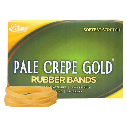 Alliance® Pale Crepe Gold Rubber Bands, Size 64, 3-1/2 x 1/4, 1lb Box