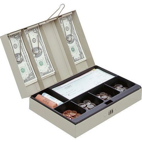 MMF Combination Lock Portable Cash Box - Steel - Sand - 3.1" Height x 11.3" Width x 7.5" Depth