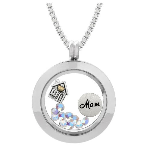 Women's Mom Crystal Locket with Charms in Stainless steel (18")